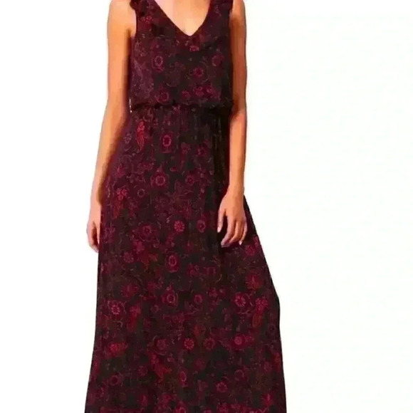 LOFT  Red and Black Floral Maxi Dress - size small - Picture 3 of 7